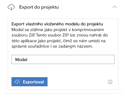 Obr. 2 Část Export modelu do projektu nástroje Vložení dat po aktivací