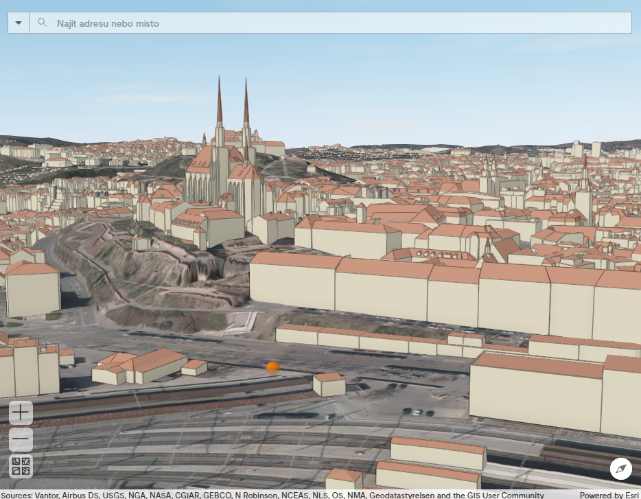 Obr. 14 Bod pozorovatele (oranžová tečka)