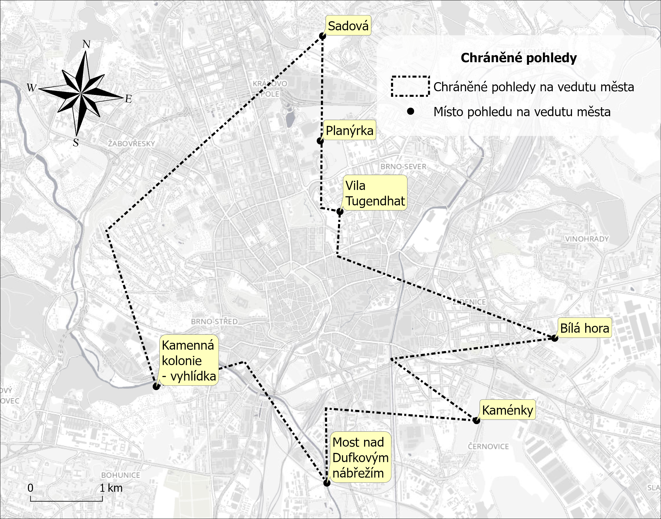 Obr. 19 Mapa chráněných pohledů na vedutu města