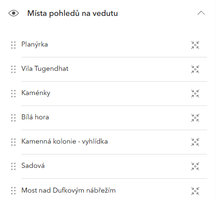 Obr. 18 Místa pohledů na vedutu – panel nástrojů