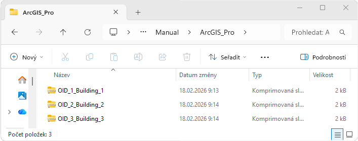 Obr. 35 Komprimované soubory zájmových modelů
