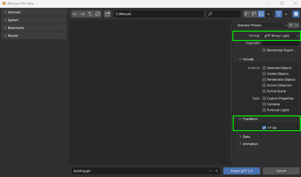 Pic. 19 Export .glb file – parameters setting