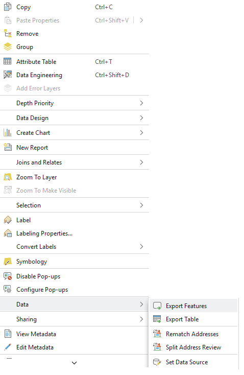 Pic. 9 Looking up the Export Features tool on the layer
