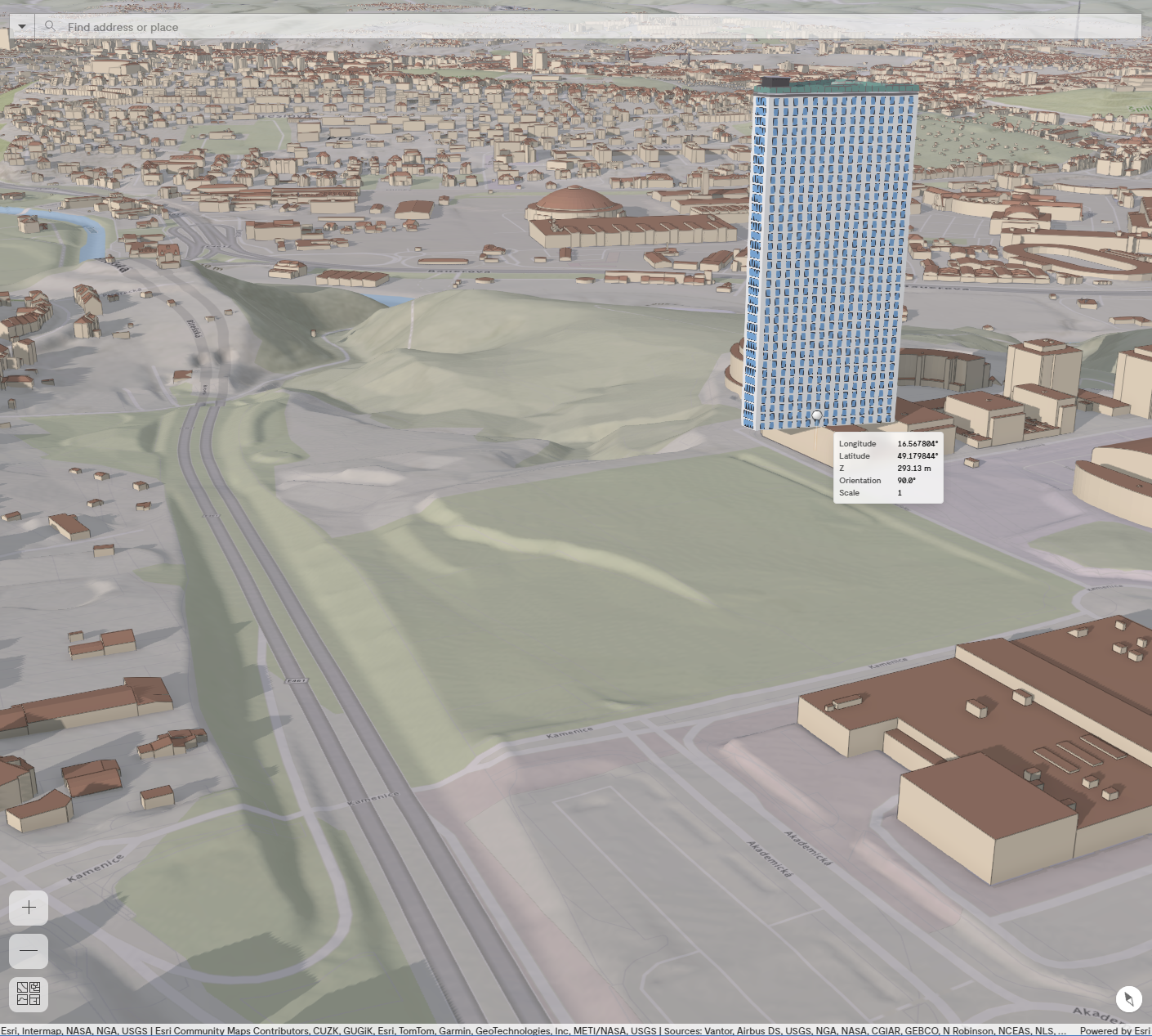 Pic. 4 Snapping of the model to the 3D model of the city of Brno